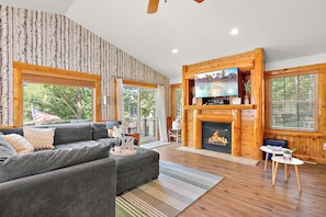 Smart TV, fireplace, table tennis, books