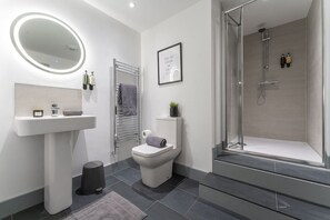 Douche, séchoir à cheveux, serviettes fournies