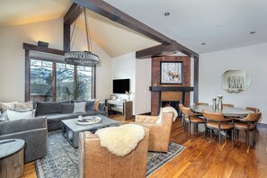TV, fireplace