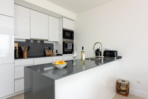 Fridge, microwave, oven, dishwasher