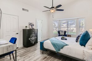 4 bedrooms, desk, iron/ironing board, travel cot