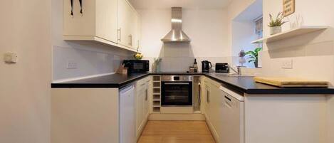 Fridge, microwave, oven, dishwasher