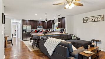 Smart TV, fireplace, video games, table football