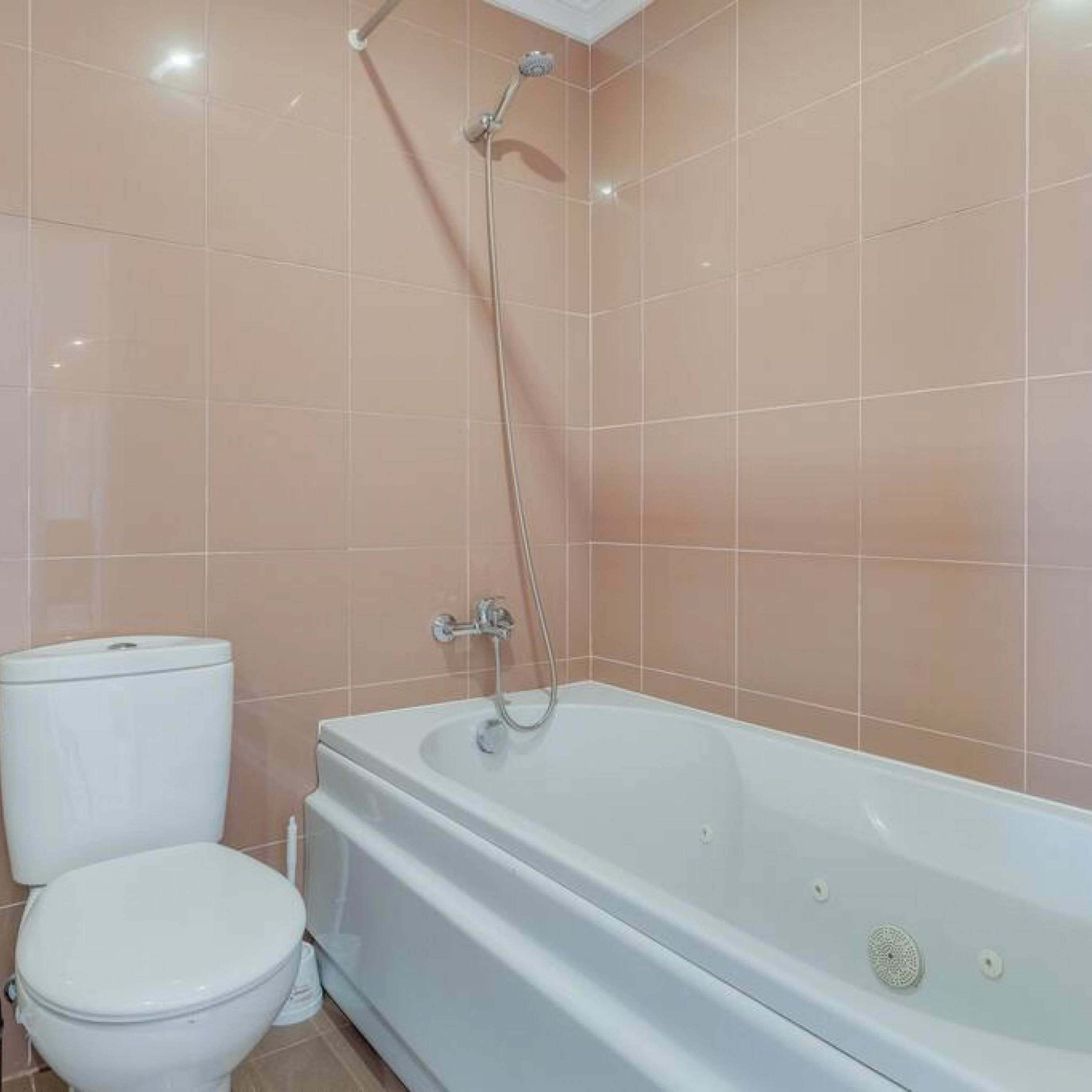 Un baño con bañera, inodoro y ducha.