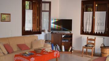 DVD player, music library, stereo