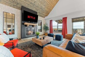 Älytelevisio, takka, pöytäjalkapallopöytä