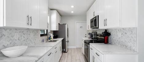 Fridge, microwave, oven, dishwasher