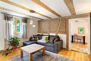 TV, fireplace - Apartment 'Am Rubach' with Shared Terrace, Private Garden and Wi-Fi (Baden-Baden)