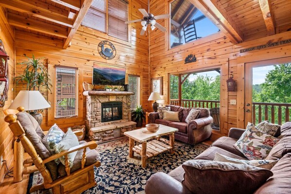 TV, fireplace, foosball