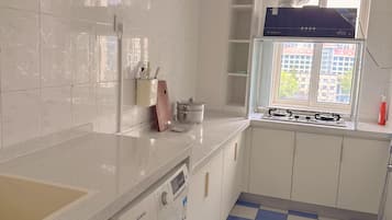 Suite Keluarga, pemandangan kota | Dapur pribadi | Lemari es, kompor, peralatan masak/sendok-piring, dan bumbu