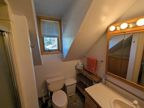 Shower, hair dryer, shampoo - Brick House on the River at Riverside Point Resort (Park Rapids)