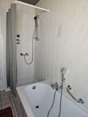 Secador de cabelo, sabonete, shampoo, papel higiênico
