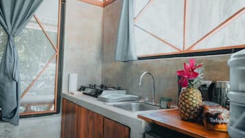 Estudio Confort, balcón, vistas al jardín | Cocina privada | Cafetera o tetera, hervidor eléctrico y artículos de limpieza