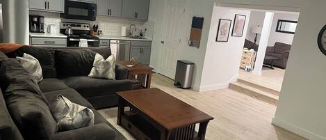 Smart TV, fireplace, video games, DVD player