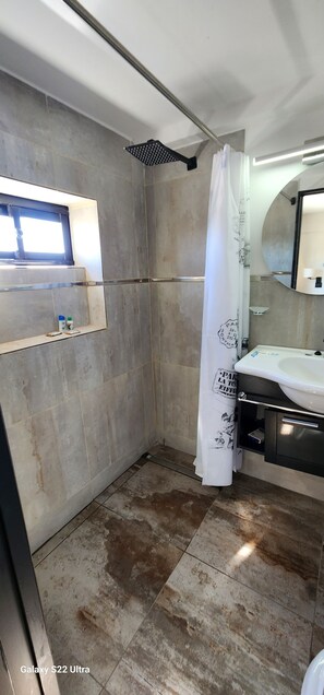 Shower, hair dryer, bidet, towels