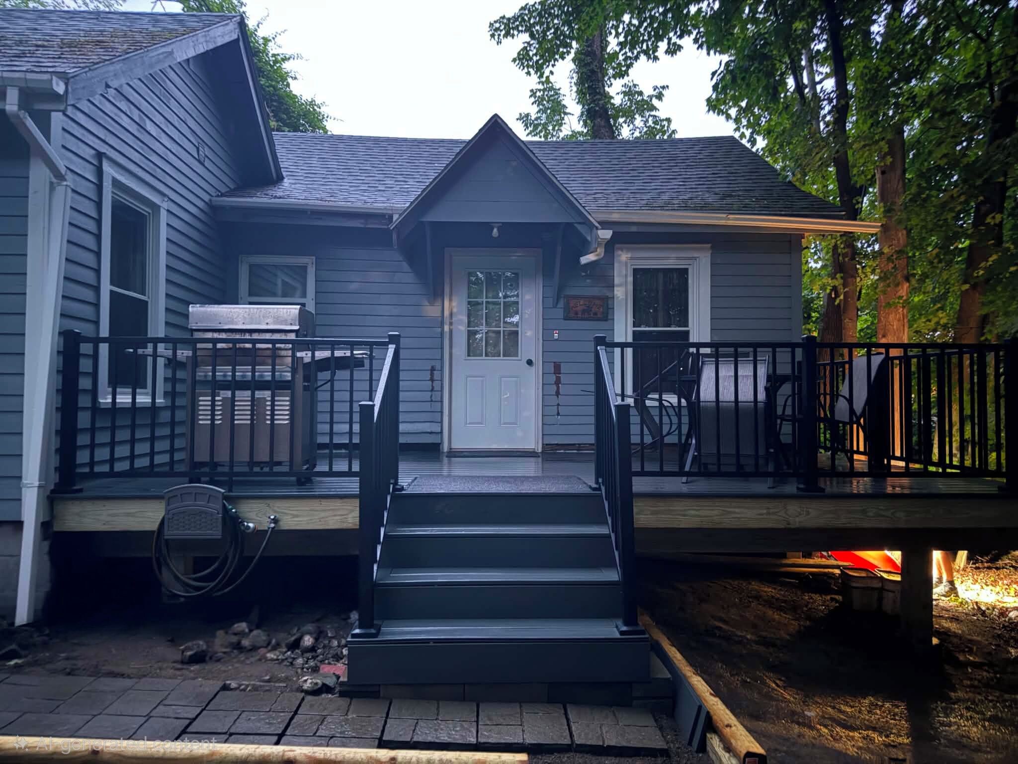 A two-story house with a front porch, a mailbox, and a small front yard.