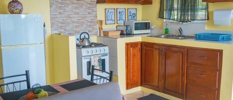 Microwave, oven, stovetop, cookware/dishes/utensils