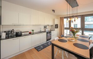 Kühlschrank, Mikrowelle, Herdplatte, Geschirrspüler