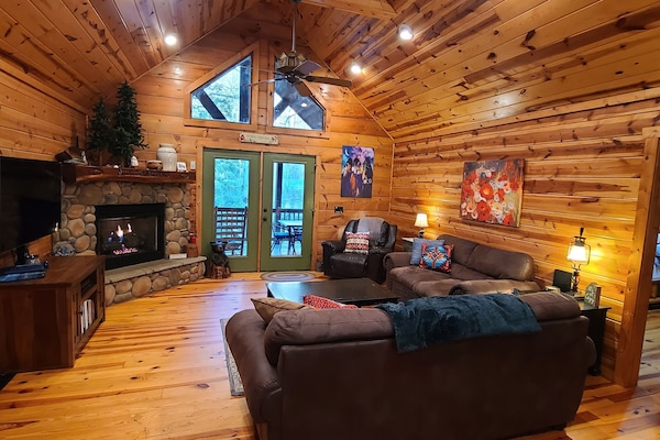 Una Smart TV, una chimenea, un reproductor de DVD, libros