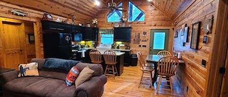 Smart TV, fireplace, DVD player, books
