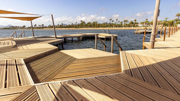A wooden pier extending into calm waters, with a clear sky and palm trees in the background. - Cozy home in Cartagena (Cartagena)
