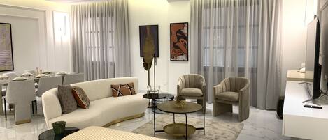 Design-lejlighed - 2 soveværelser | Opholdsområde | Fladskærms-tv