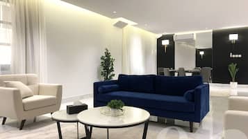 Design appartement, 3 slaapkamers | Woonruimte | Een flatscreentelevisie