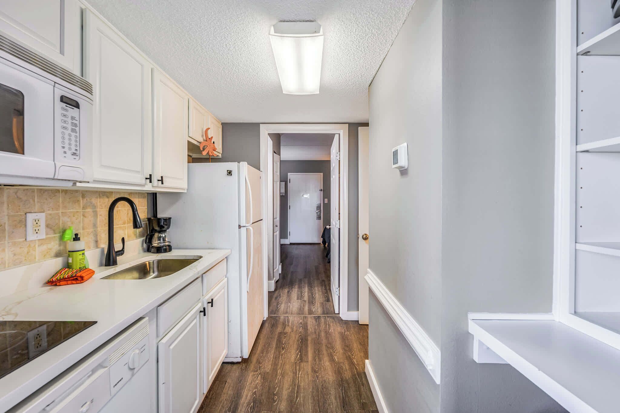 Fridge, microwave, coffee/tea maker