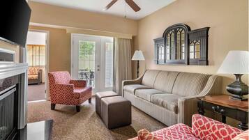 Télévision, cheminée, lecteur de DVD