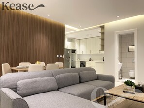 디자인 아파트, 침실 3개 | 거실 공간 | 평면 TV