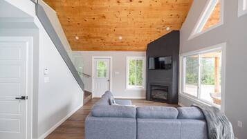 Een televisie en een open haard