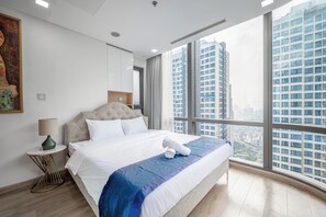 Suíte presidencial, 2 quartos, acesso ao Club Lounge, vista para a cidade | Roupas de cama de algodão egípcio, roupas de cama premium