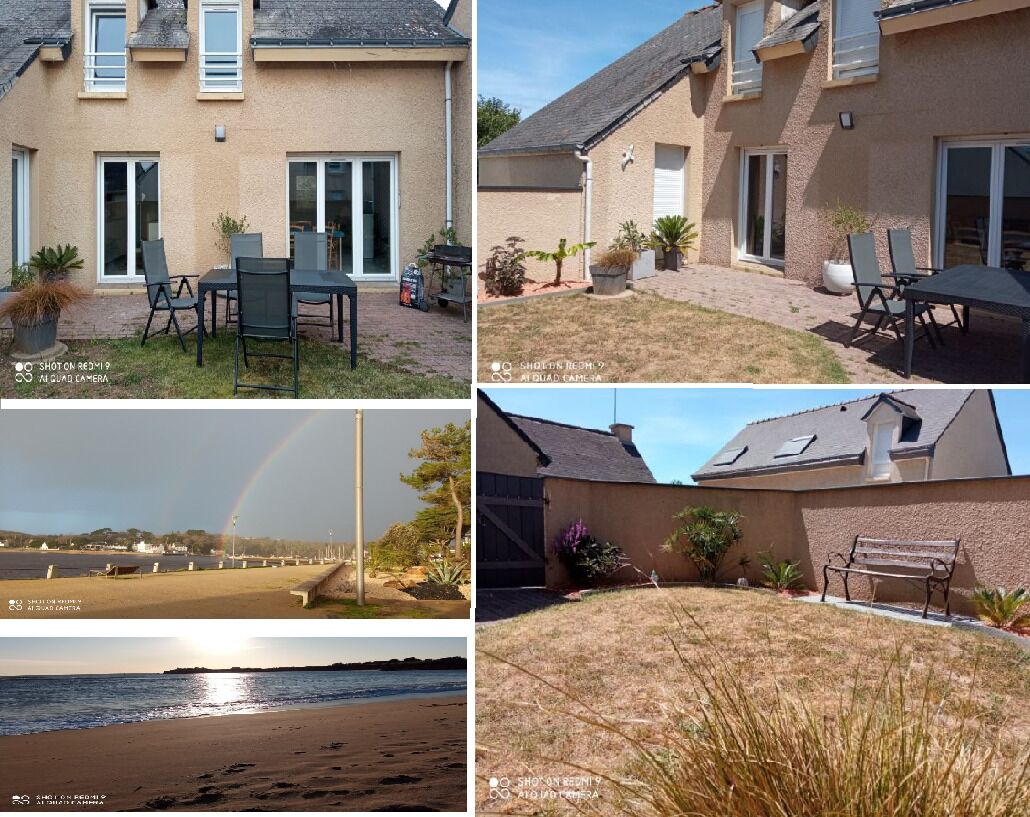 A house with a patio, a dining area, and a view of the beach.