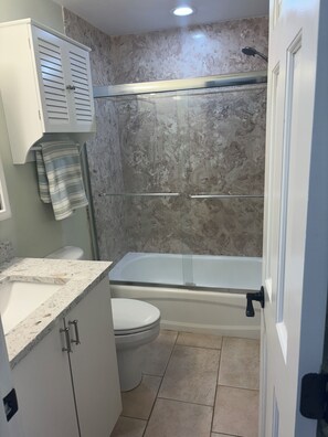 Hair dryer, towels, toilet paper
