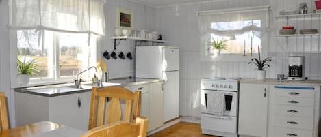 Fridge, stovetop, coffee/tea maker