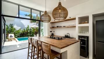 Villa, 1 Bedroom, Private Pool, Pool View | Private kitchen | Fridge, oven, stovetop, coffee/tea maker
