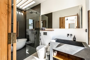 Villa, 1 Bedroom, Private Pool, Pool View | Bathroom | Separate tub and shower, rainfall showerhead, free toiletries