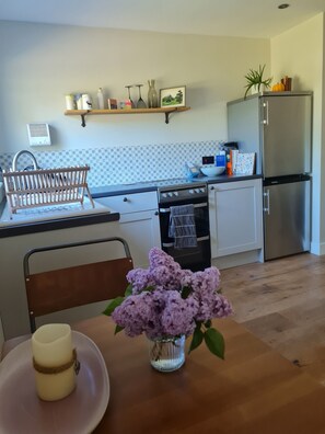 Fridge, oven, stovetop, coffee/tea maker