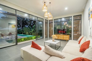 Panoramic Villa, 4 Bedrooms, Private Pool | Living area | 40-inch Smart TV with digital channels, Netflix, streaming services - Villa The Kayu by GORO (Ubud)