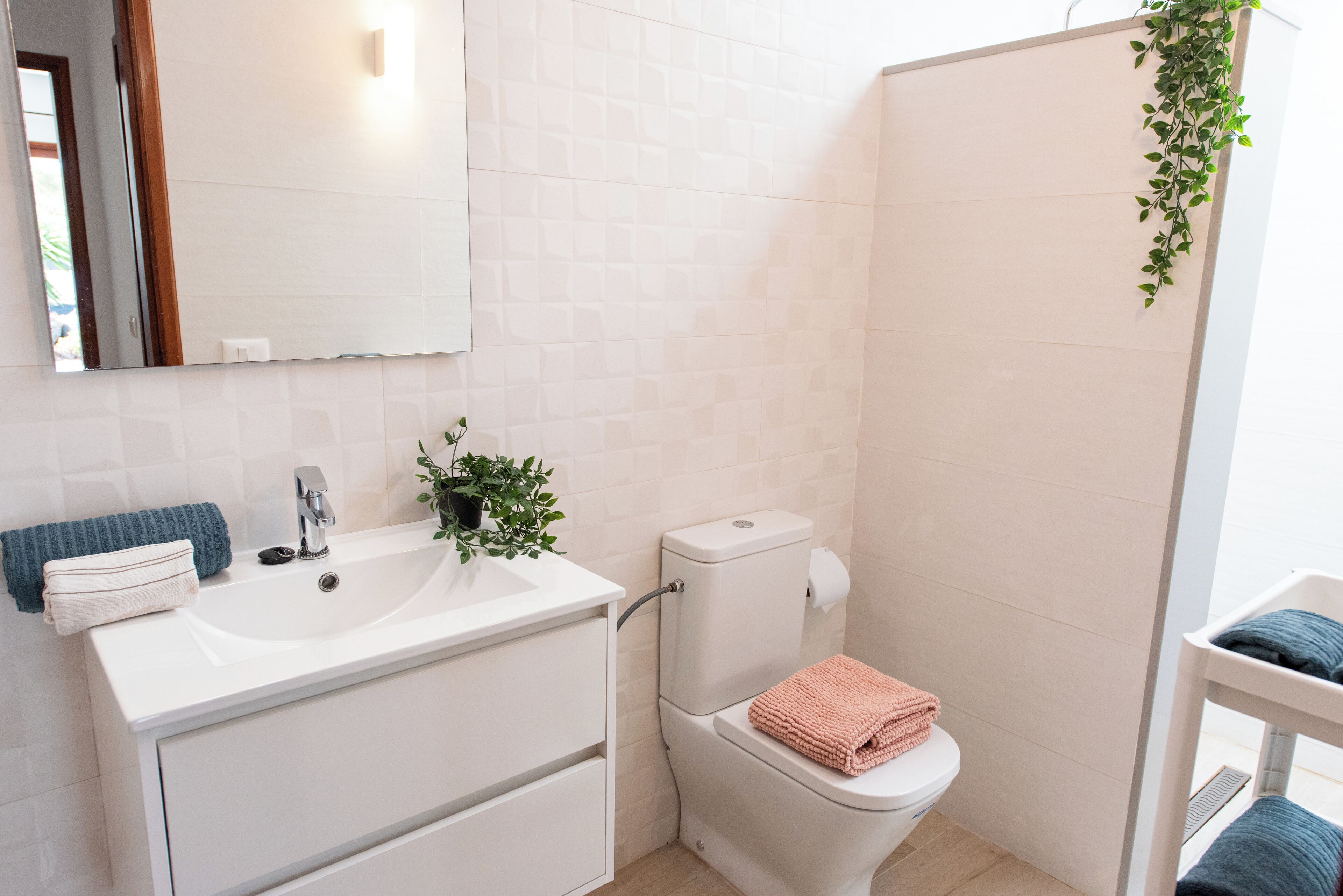 A bathroom with a white sink, a toilet, and a mirror.
