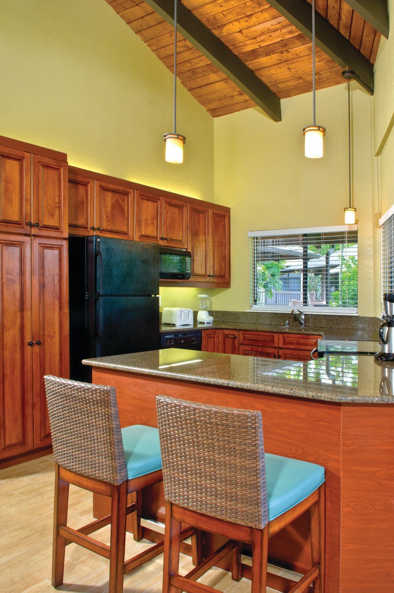 Coffee/tea maker, toaster, cookware/dishes/utensils