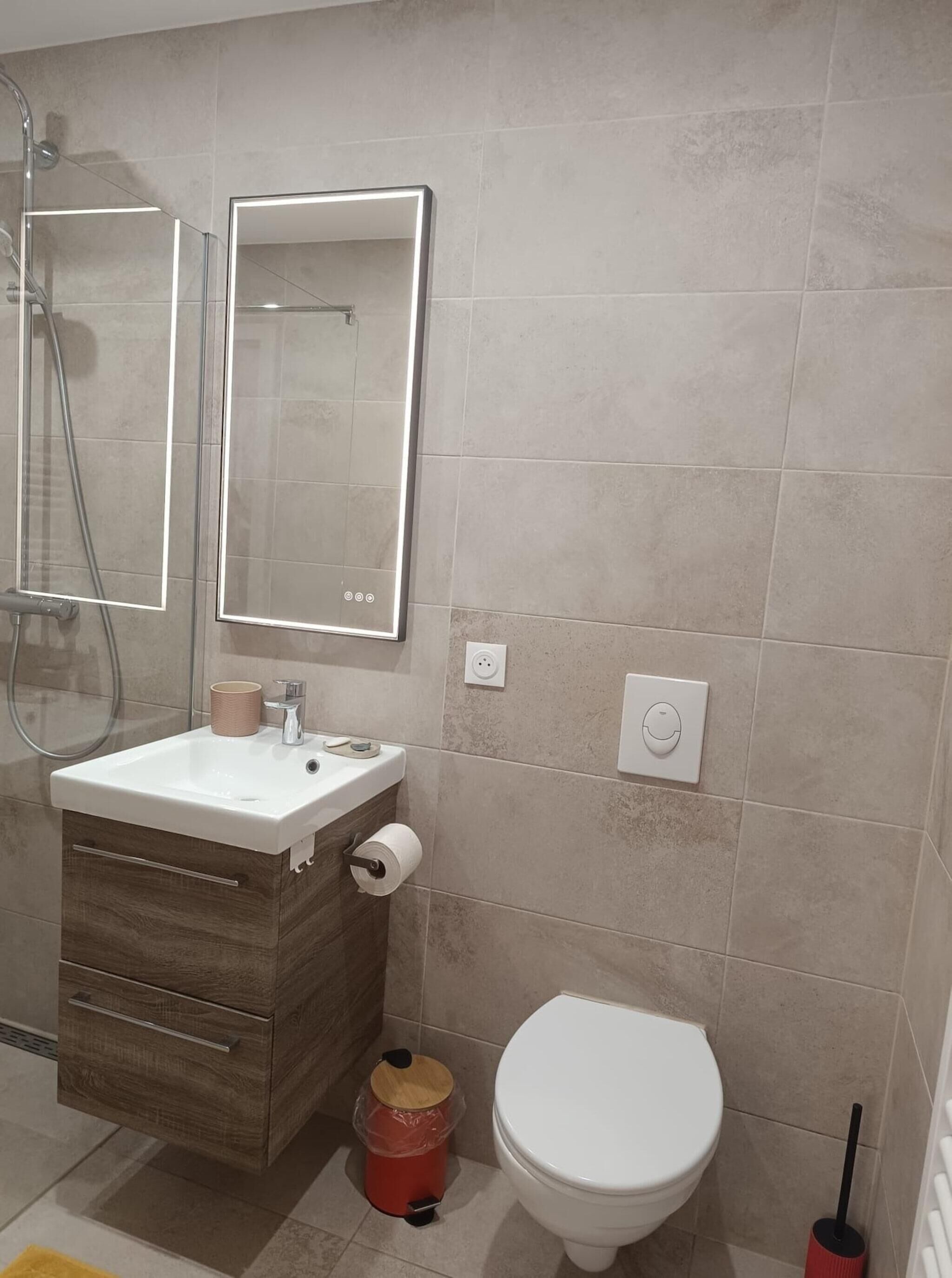 Eco-friendly toiletries, hair dryer, towels