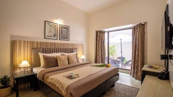 Premium Apartment, City View | Hypo-allergenic bedding, desk, blackout curtains, iron/ironing board
