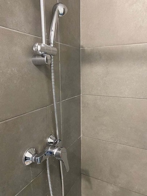 Ducha, secador de pelo, toallas y papel higiénico