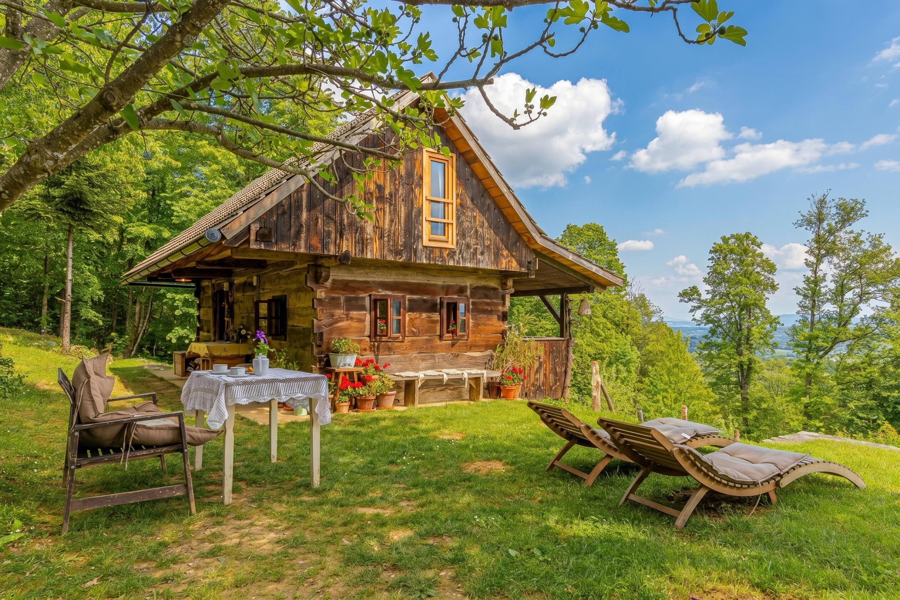 Nhà gỗ dành cho gia đình, nhiều phòng ngủ, cạnh núi (Tiny House For Two) | Khu ẩm thực ngoài trời