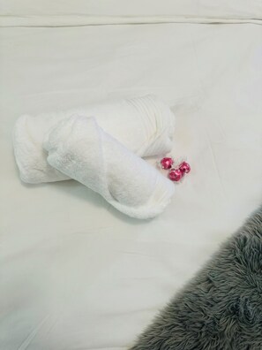 Chuveiro, secador de cabelo, toalhas de banho, sabonete