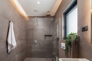 Ducha, secador de pelo y toallas