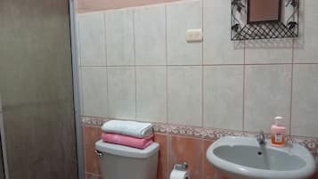 Towels, soap, shampoo, toilet paper