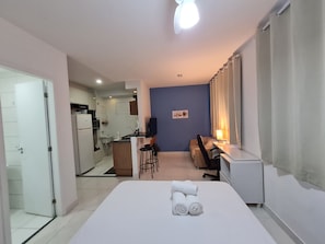 1 bedroom, desk, iron/ironing board, travel crib