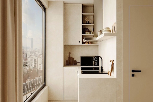 Quarto casal panorâmico, para não fumantes, banheiro privativo | Cozinha privada | Cooktop, freezer